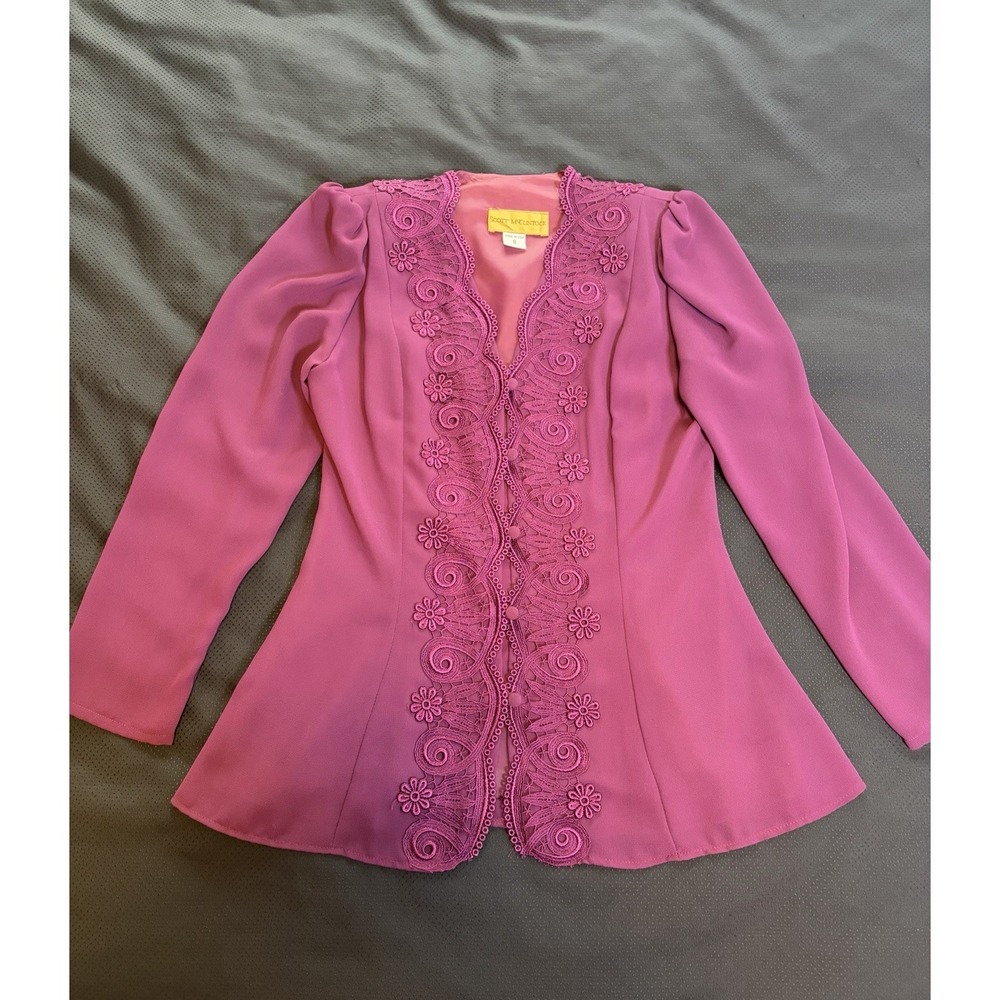 Vtg 80s Scott McClintock 2 Pc Maxi Skirt Suit~8~Purple Lace Trim Victorian Style - Picture 14 of 16